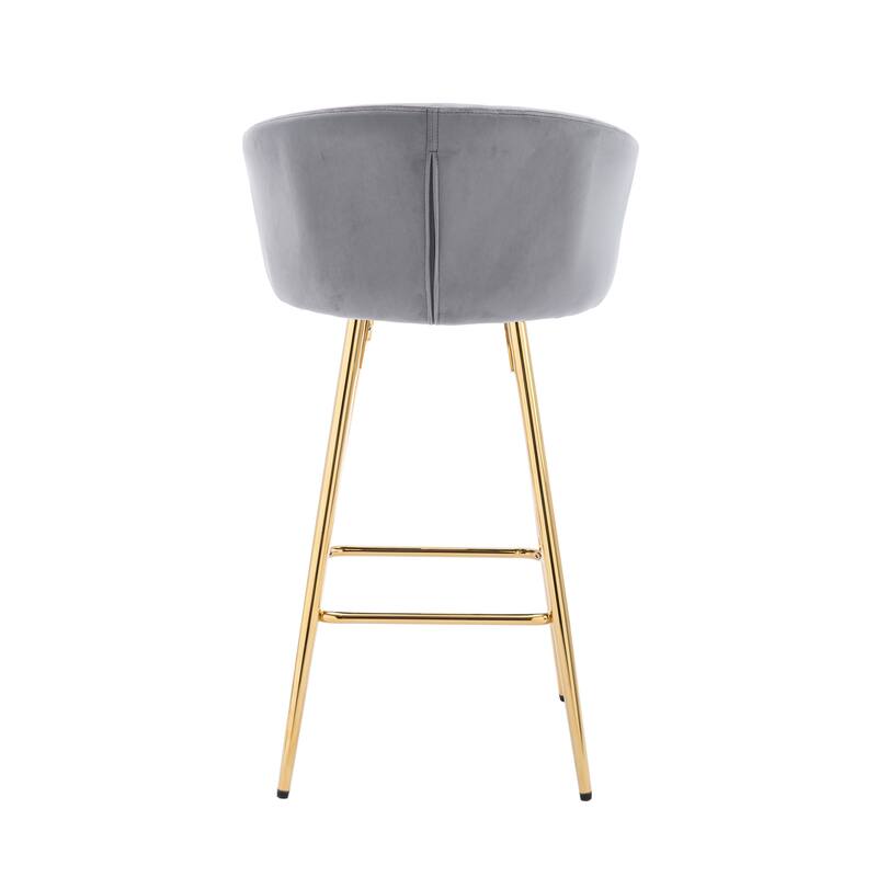 Bar Stools Set of 2, 26 Inch Counter Height Bar Stools Velvet Low Back Chair with Golden Armrest for Kitchen Island, Home Bar