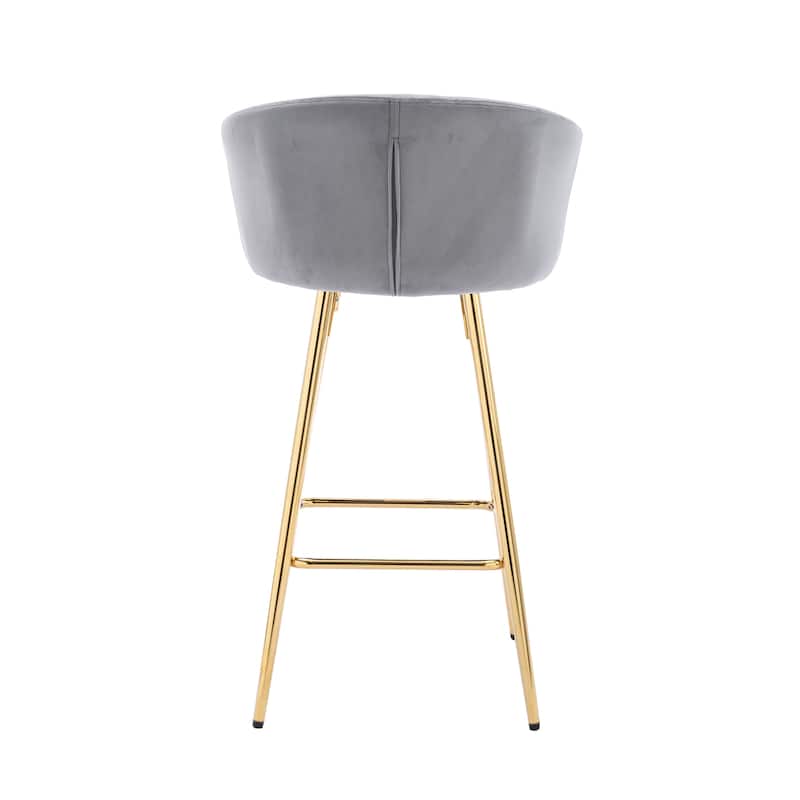 Counter Height Bar Stools Set of 2, Velvet Bar Stools with Armrests, Kitchen Island Chairs with Footrest and Metal Legs