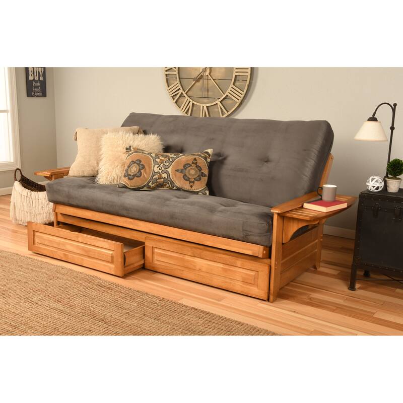 Somette Phoenix Butternut Futon Set with Storage Drawers and Mattress - Suede Gray
