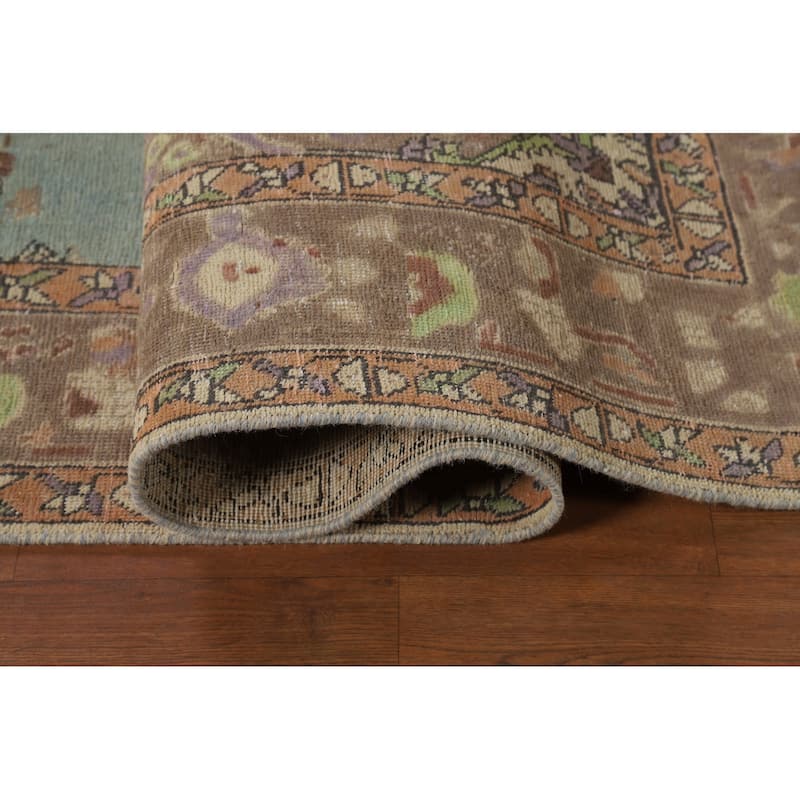 Aqua Blue Tabriz Persian Area Rug Hand-Knotted Wool Carpet - 6'9"x 9'6"