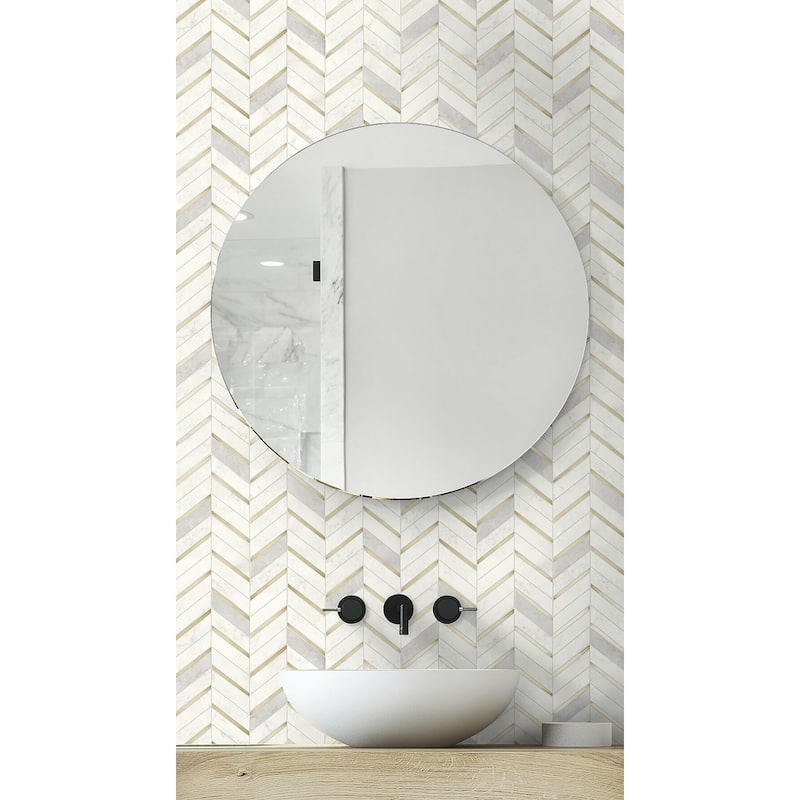 NextWall Chevron Marble Tile Peel and Stick Wallpaper