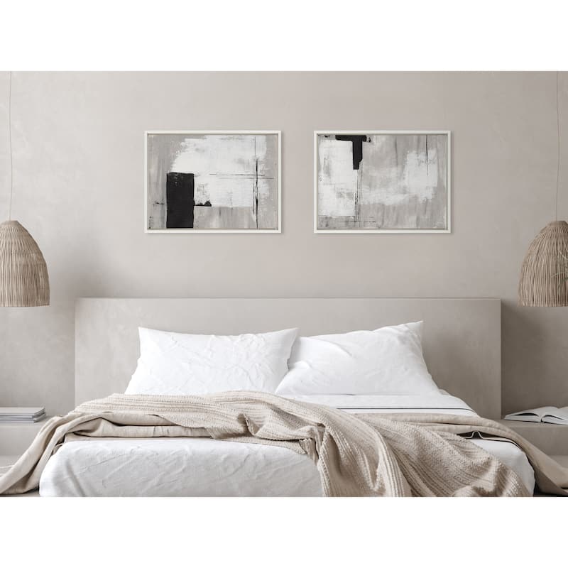 Kate and Laurel Sylvie Line Neutral Framed Canvas by Nikita Jariwala