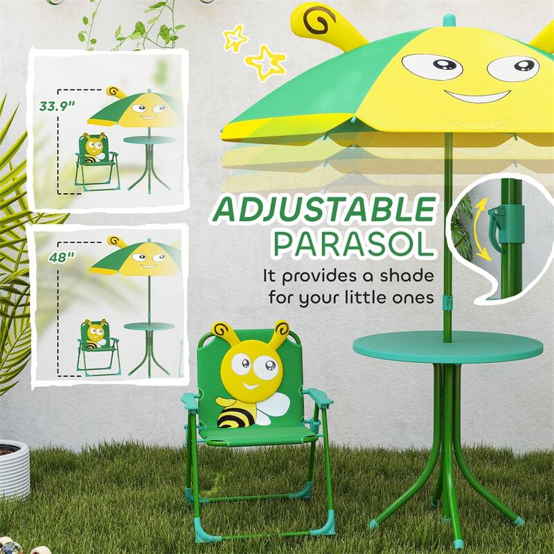 Kids Outdoor Table and Chair Set with Adjustable Umbrella and Steel Frame for Comfortable Seating