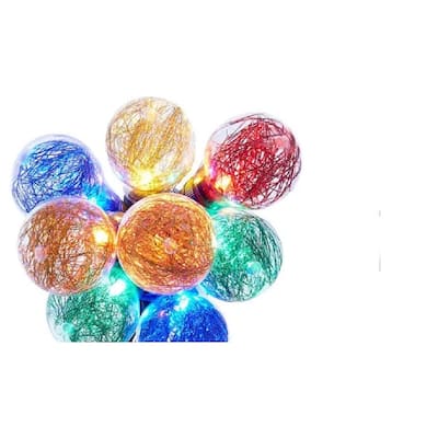 10 Count Multi Color Tinsel Filled Globe Light Set - 6.5 ft Green Wire
