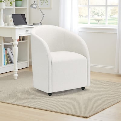 Jeno Home Office Chair with Caster Wheels, White Boucle Fabric