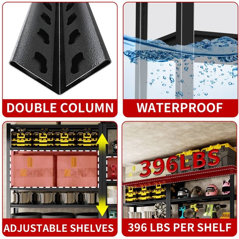 5-Tier Adjustable Heavy Duty Metal Storage Shelves, Black, 72"H