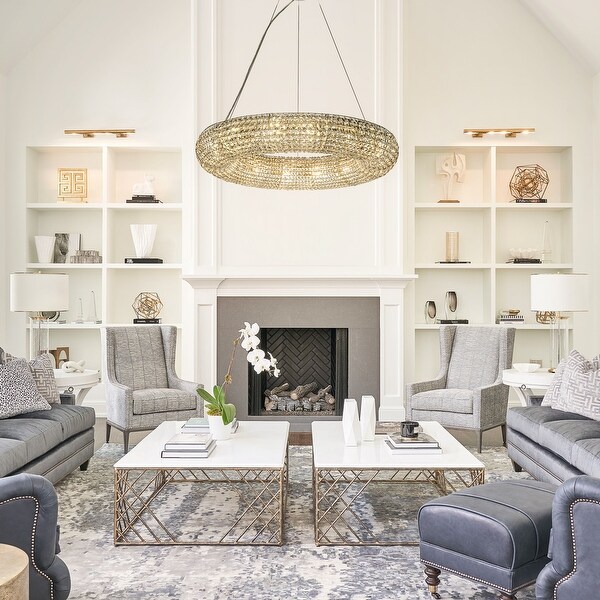 14 18 Light Unique Statement Soft Gold Wagon Wheel Chandelier With Crystal Beads Accents On Sale Bed Bath Beyond 36019028