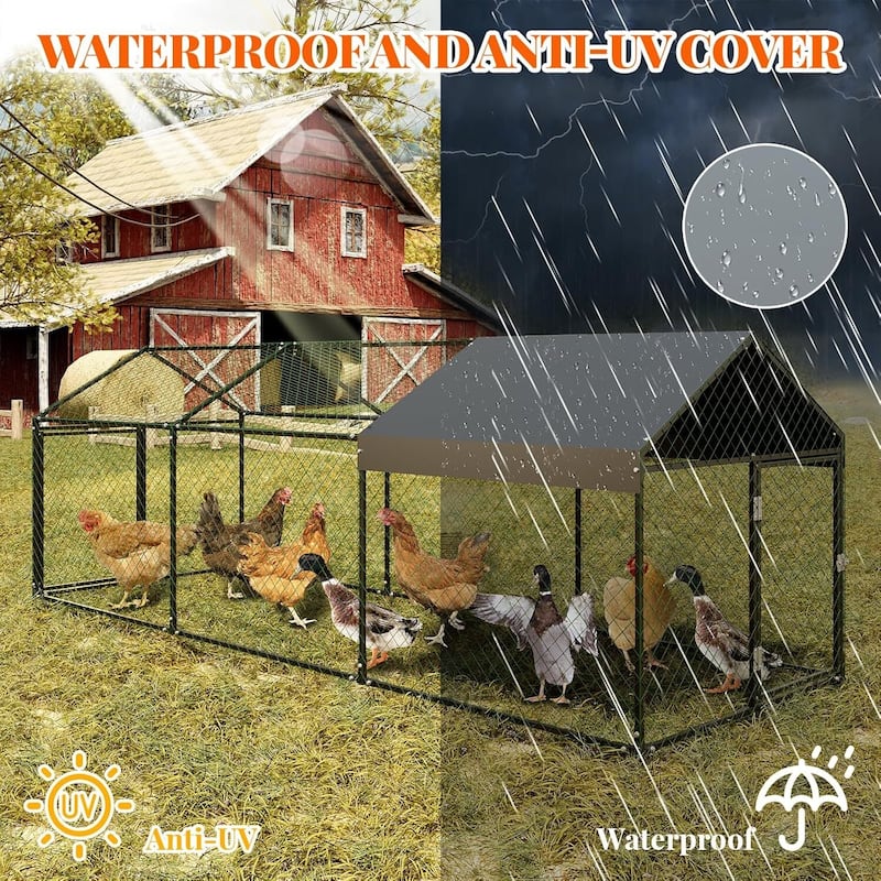 Heavy Duty Large Metal Chicken Coop, Walk-in Poultry Run with Lockable Door