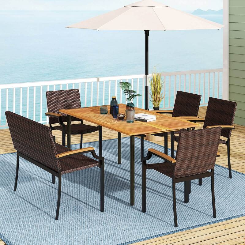 Costway 6 PCS Outdoor Dining Set with Acacia Wood Tabletop, 1.97”