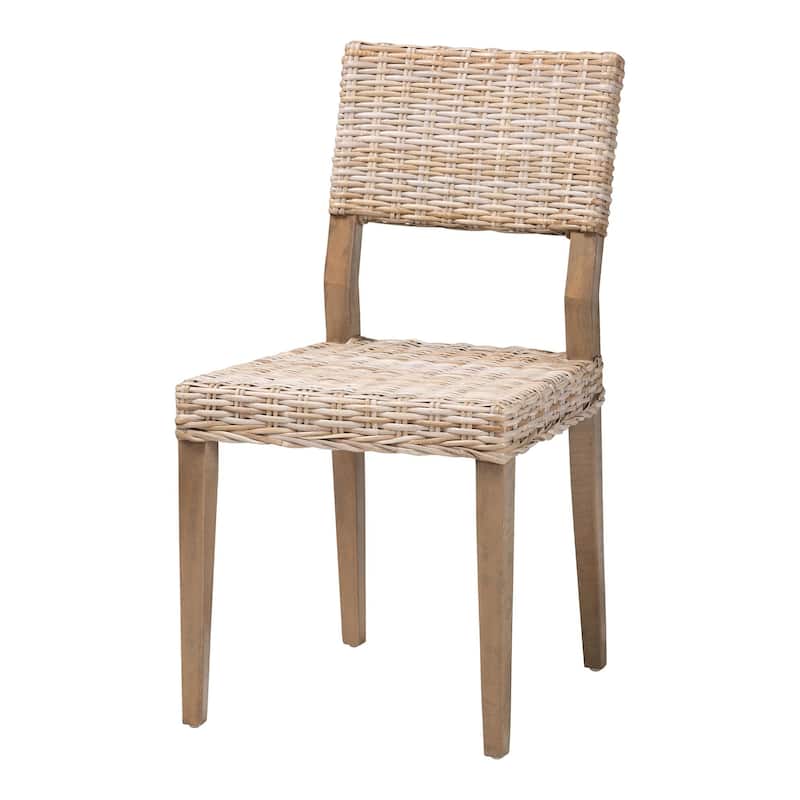 bali & pari Barossa Bohemian Grey Kubu Rattan and Mahogany Wood Dining Chair - Grey