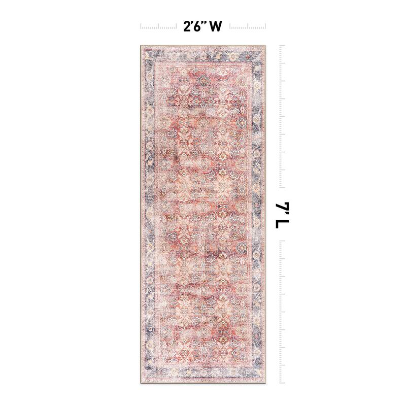 World Rug Gallery Vintage Bordered Machine Washable Non Slip Area Rug