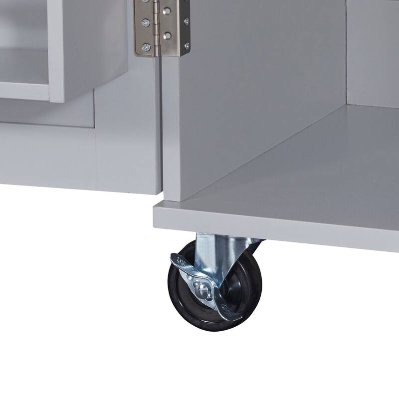 Rubberwood Kitchen Cart with Internal Storage Rack, Spice Rack, 2 Slide-Out Shelf, and 3 Drawer