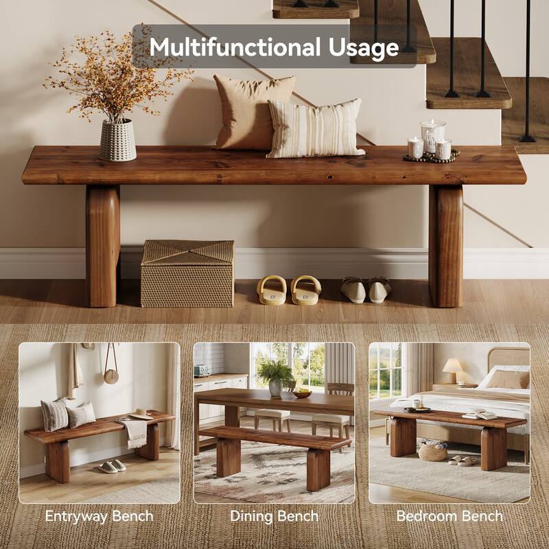62.99-Inch Farmhouse Solid Wood Entryway Bench