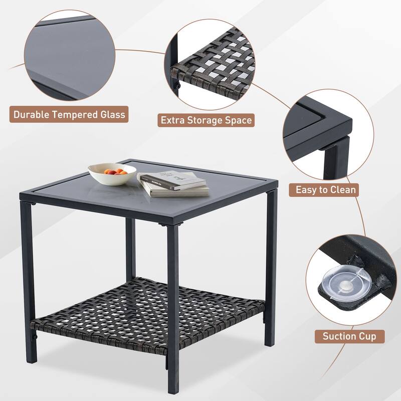 Ainfox 3 Pieces Patio Outdoor Furniture Set with Coffee Table, PE Wicker Swivel Rocking Chairs