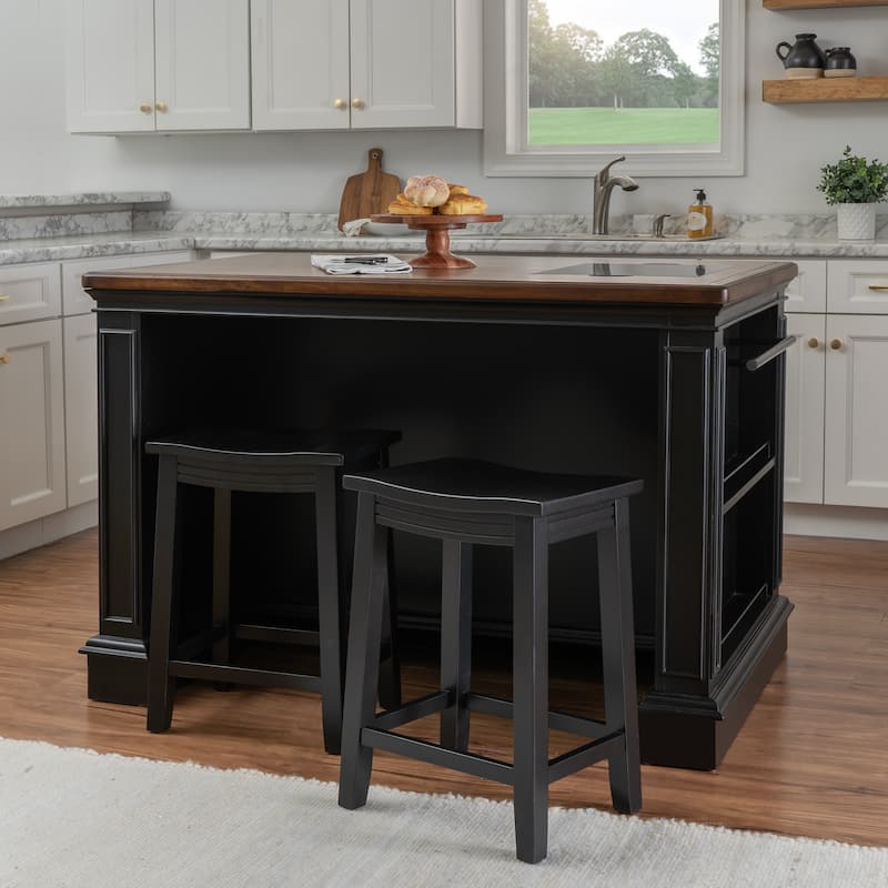 Posie Wooden Kitchen Island Set with Two Stools