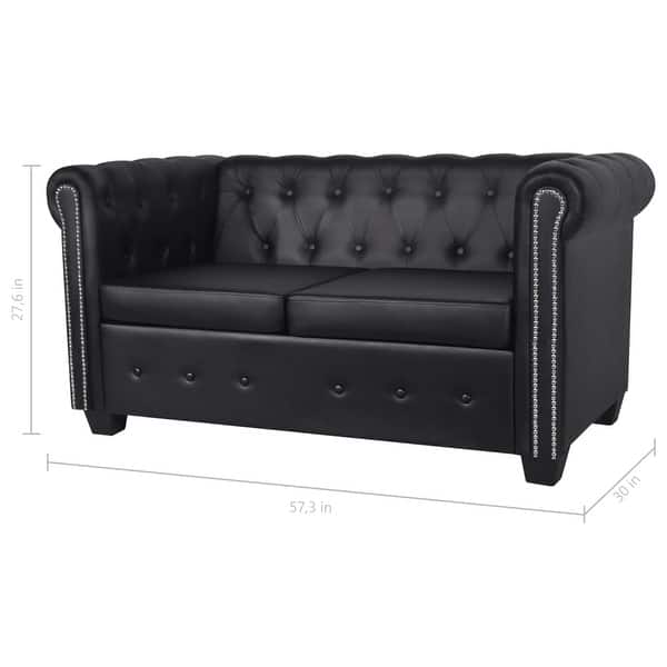 Vidaxl Chesterfield 2 Seater Artificial Leather Black Overstock 18965680