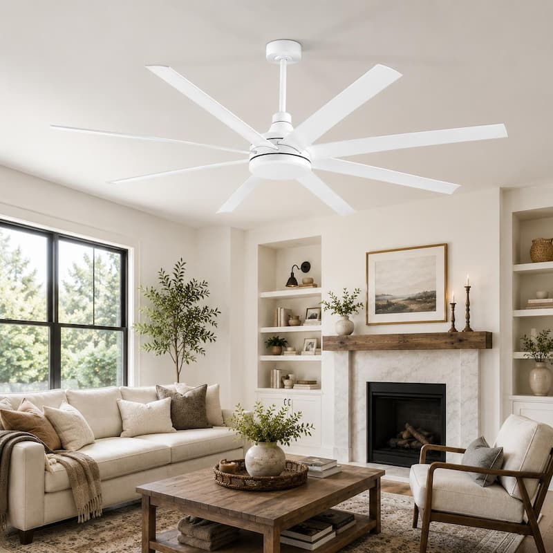 65/72/84/100-Inch Large Industrial Ceiling Fan with Remote, ABS 8-Blade Reversible 6-Speed DC Motor Commercial Fan without Light