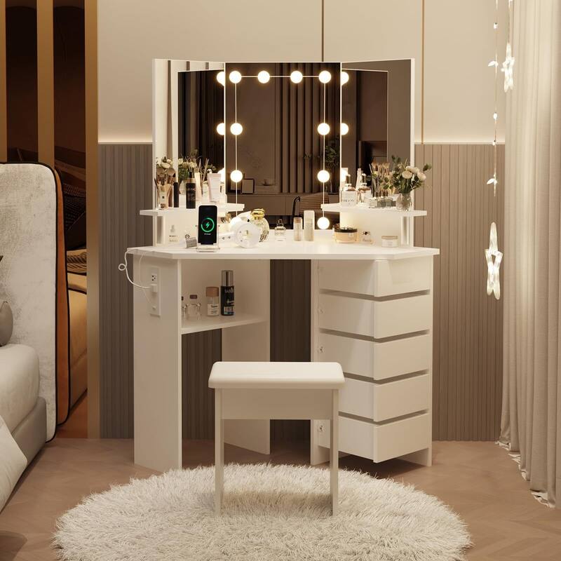 Makeup Vanity Desk with Lights & Power Outlet