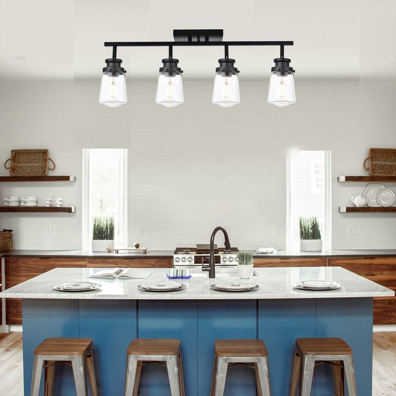 4-Light Black Wall Sconce with Clear Glass Shades