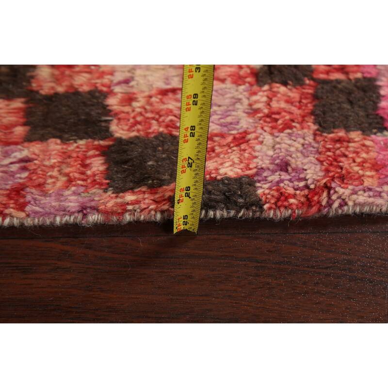 Modern Checkered Moroccan Oriental Wool Runner Rug Hand-knotted Carpet - 2'11" x 12'10"
