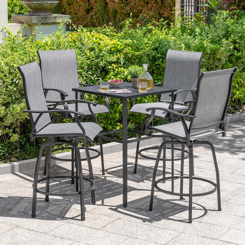 Patio 5-Piece Bar Set with Umbrella Hole, Swivel Textilene Bar Stools