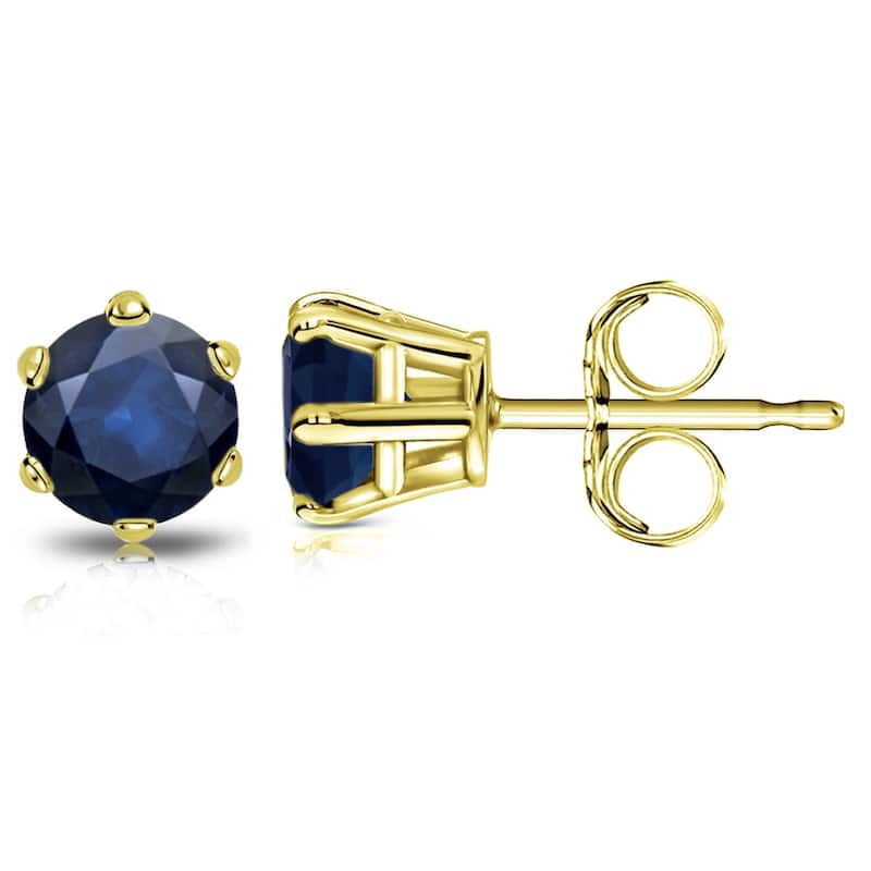 Auriya 14k Gold Round Sapphire Solitaire Stud Earrings 1 1/2ct TGW 6-Prong - Yellow