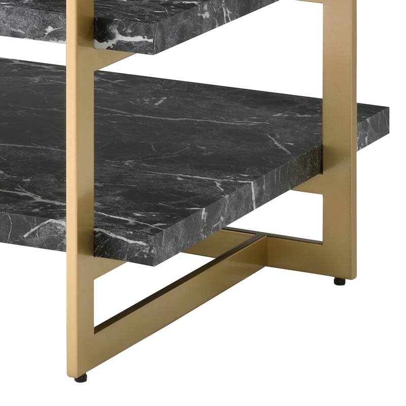 Lovell Glam Gold and Black 51-inch Faux Marble 1-Shelf Coffee Table by Furniture of America
