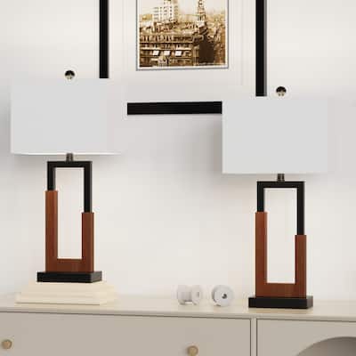 Maxax 30" Wood/Black Table Lamp Set With USB (Set of 2)