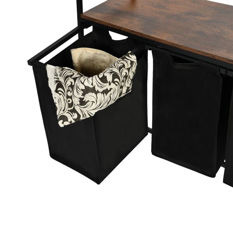 Homy Casa Laundry Hamper with Removable Fabric Bin & Wood Top