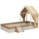 preview thumbnail 9 of 12, Brown+White Twin Size Upholstered House Bed with Curtains for Kids