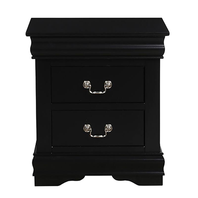 Classic Black 2-Drawer Nightstand with Nickel Handles