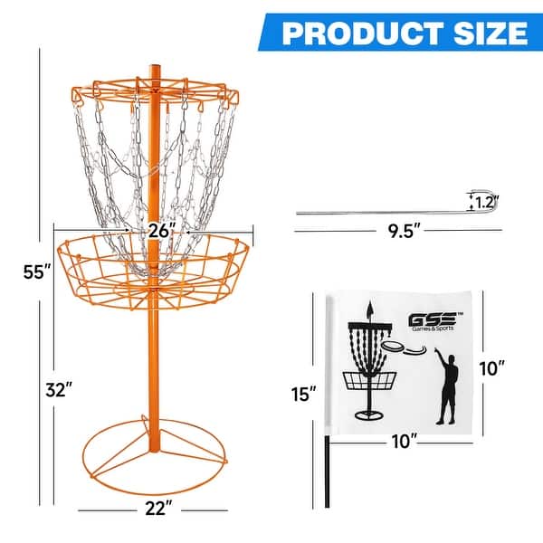 dimension image slide 1 of 4, GSE™ Portable 12-Chain Disc Golf Targets Basket, Disc Golf Practice Goal Baskets