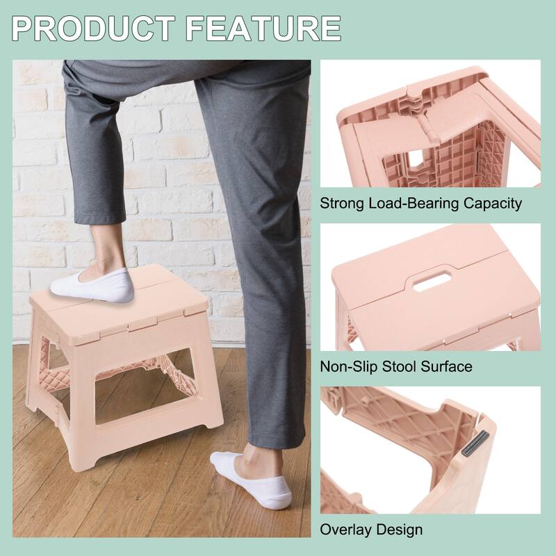 9" Folding Step Stool for Adults 132 lbs Capacity - 10 x 7.3 x 9.6inch