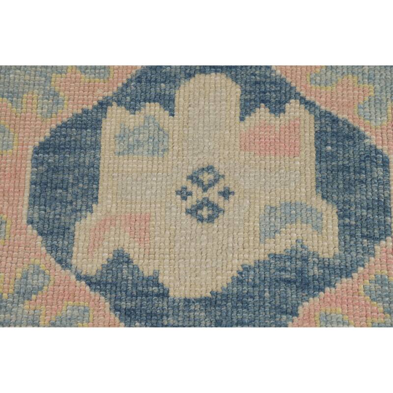 Hand Knotted Oriental 100% Wool Carpet Transitional Geometric Navy Blue & Blues Oushak Runner Rug - 11' 4'' X 3' 5''