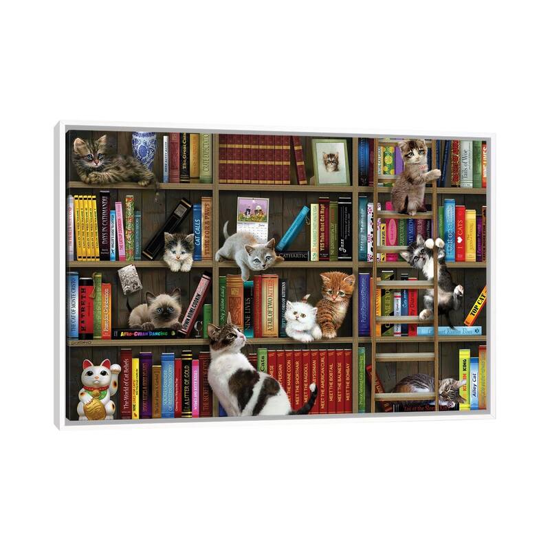 iCanvas "Library Kitties" by Giordano Studios Framed Canvas Print - White - 26x40