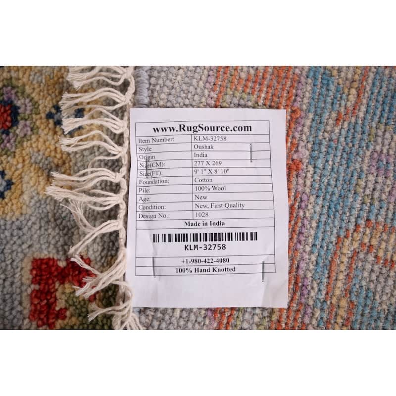 Oushak Indian Round Rug Hand-Knotted Wool Carpet - 8'10"x 9'1"