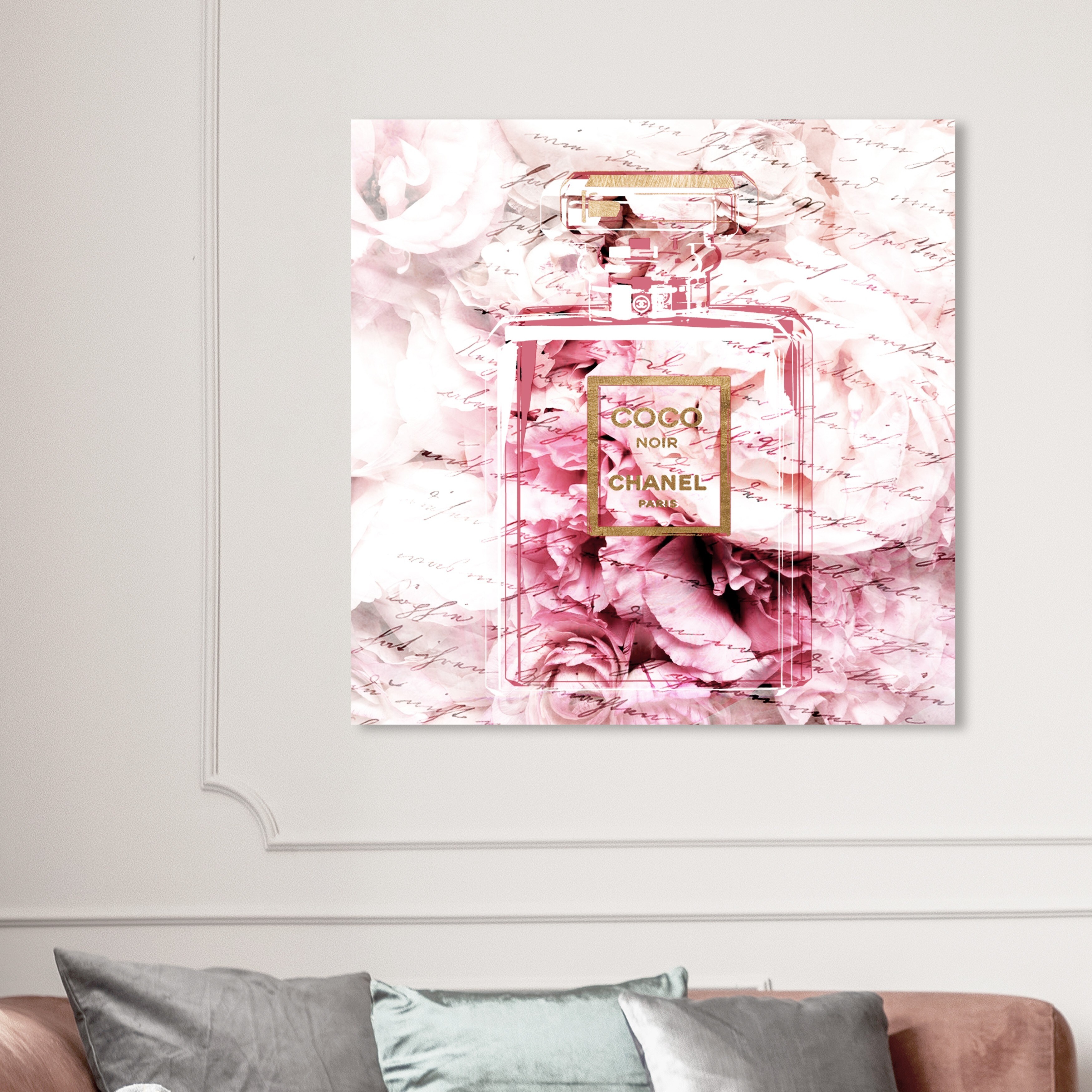 Oliver Gal 'LV Petals' Fashion and Glam Wall Art Framed Canvas Print Fashion - Orange, Pink - 12 x 12 - Black
