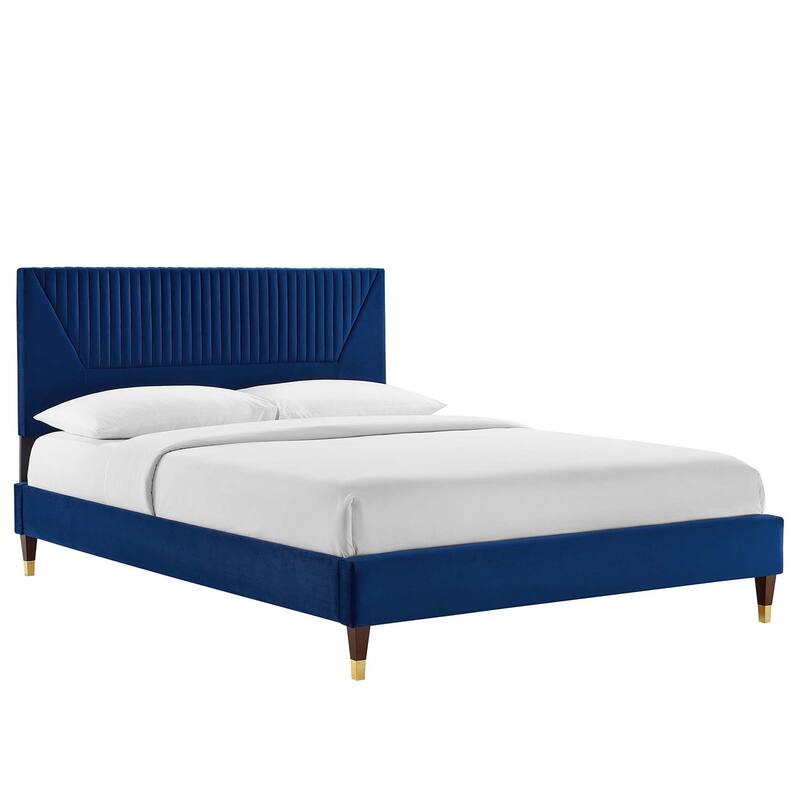 Yasmine Channel Tufted Performance Velvet Queen Platform Bed