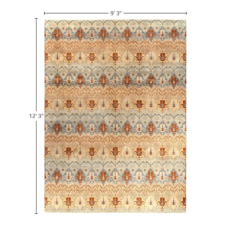 Ikat One-of-a-Kind Hand-Knotted Area Rug - Gray, 9' 3" x 12' 3" - 9' 3" x 12' 3"