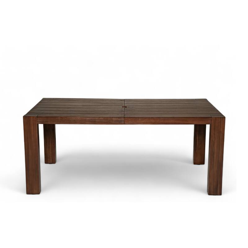 Outdoor Patio Dining Table Set for 6 - Person with Umbrella Hole Acacia Wood and Removable Cushions