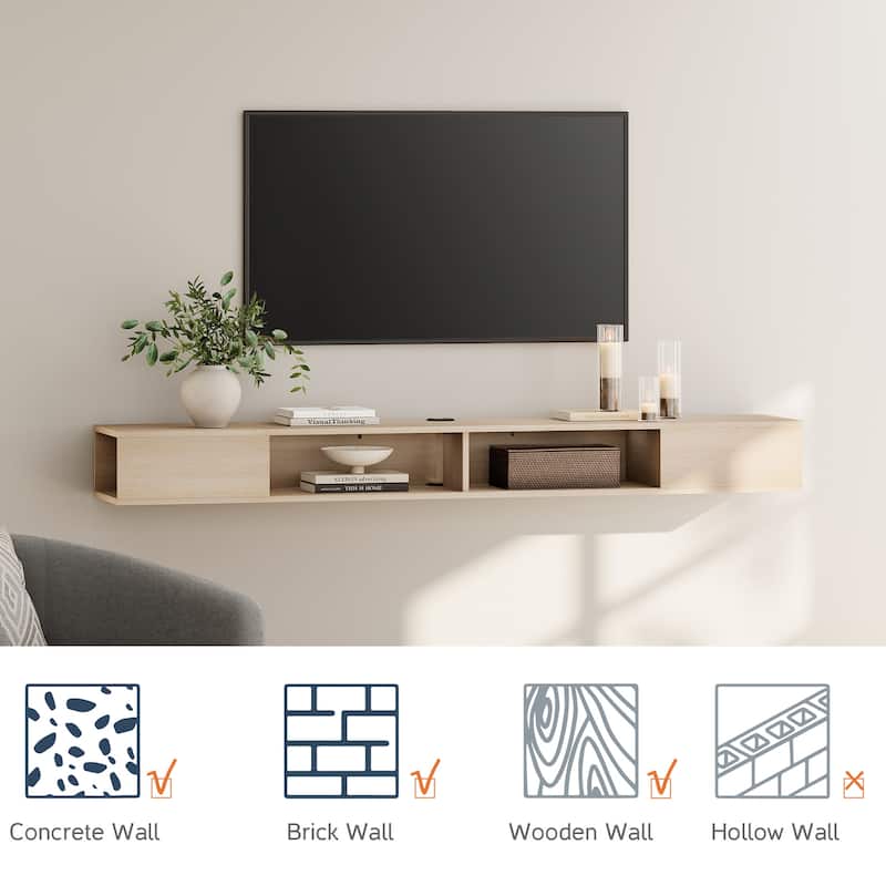 Floating Wall Mounted TV Stand with Storage, 70 Inch