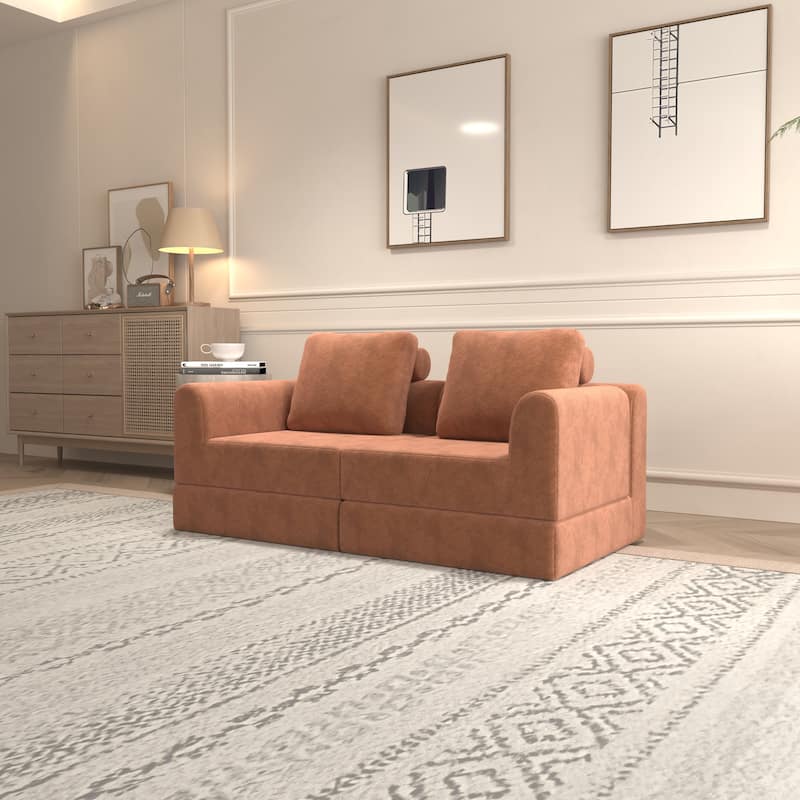 Folding 2 Tier Loveseat Sofa Portable Futon Couch with Cushion Support