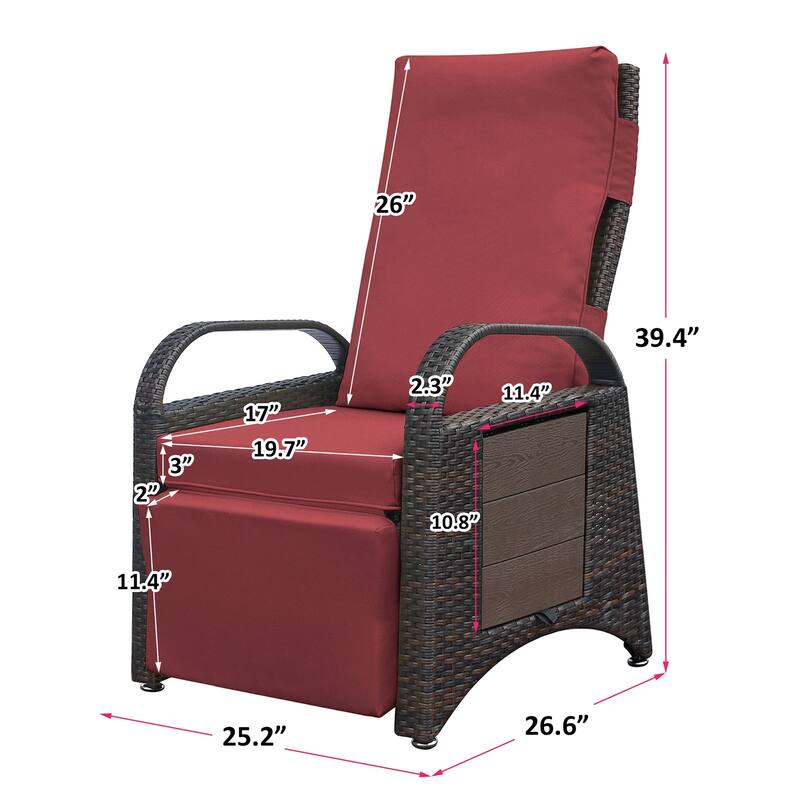 Outdoor Recliner Chair,2 Buckle Reclining Lounge Chair and Removable Soft Cushion,with Modern Armchair and Ergonomic for Home