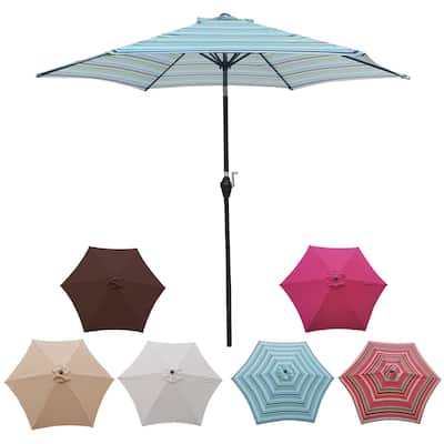 Blue Striped 9 ft Waterproof Patio Umbrella with Tilt