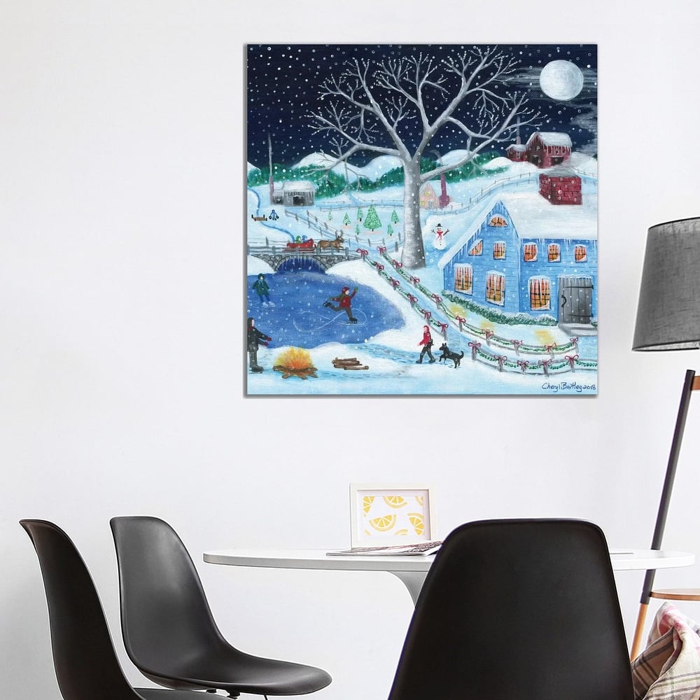 iCanvas "Ice Skating By Old Farm" by Cheryl Bartley Canvas Print