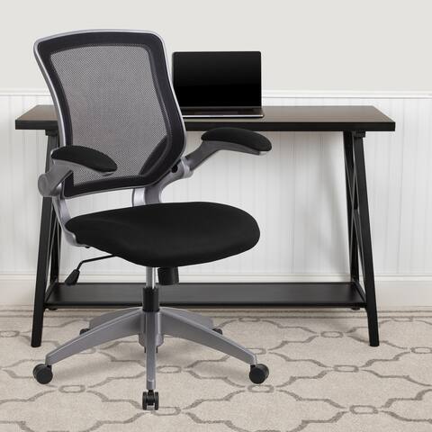Mid-Back Mesh Swivel Ergonomic Task Office Chair with Gray Frame and Flip-Up Arms