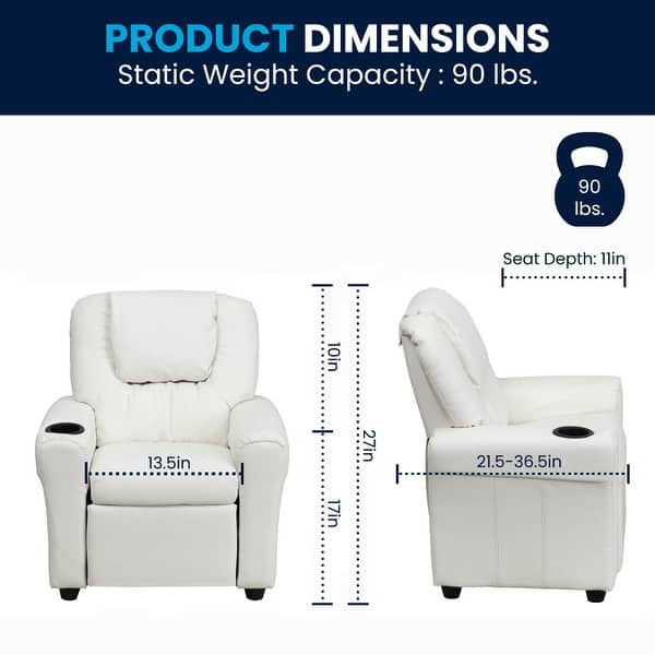 dimension image slide 9 of 10, Contemporary Kids Recliner with Cup Holder and Headrest - 24"W x 21.5" - 36.5"D x 27"H