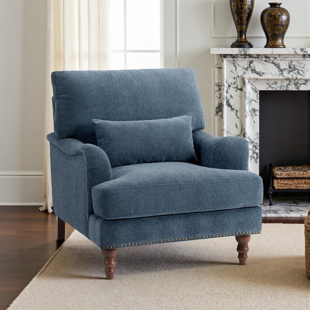 Oversized Accent Chair Chenille Upholstered Armchair With Rivets