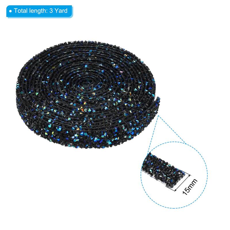 3 Yards Resin Rhinestone Ribbon Crystal Strips Hot Melt Adhesive, AB - Black - 15mm