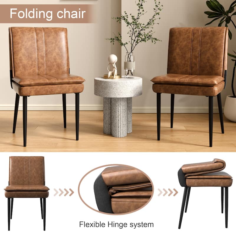VECELO Foldable Dining Chair Set 2/4/6 Pack PU Leather Space Saving Chairs with Metal Legs Waterproof Kitchen Living Room Chairs